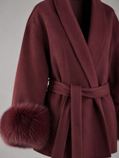 Cappotto Corto Donna con Polsini in Pelliccia Sintetica