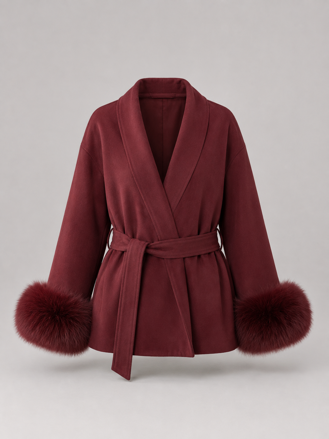 Cappotto Corto Donna con Polsini in Pelliccia Sintetica