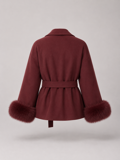 Cappotto Corto Donna con Polsini in Pelliccia Sintetica