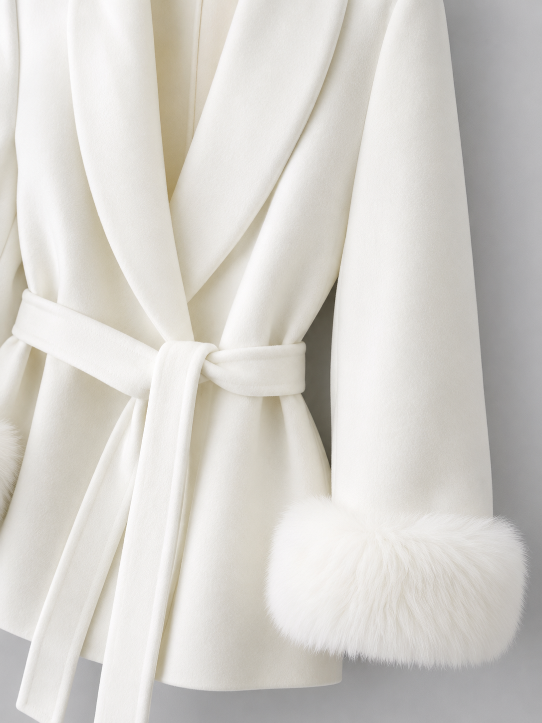 Cappotto Corto Donna con Polsini in Pelliccia Sintetica