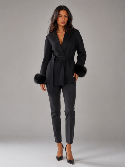 Cappotto Corto Donna con Polsini in Pelliccia Sintetica