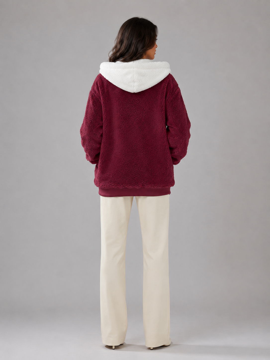 Felpa Donna Oversize in Pile Sherpa con Zip