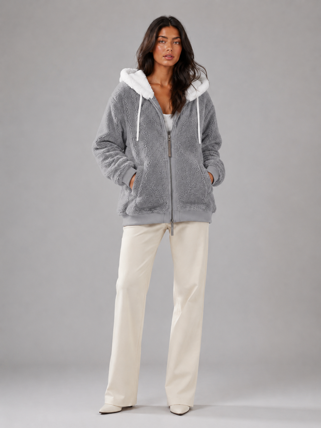Felpa Donna Oversize in Pile Sherpa con Zip