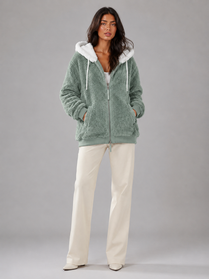 Felpa Donna Oversize in Pile Sherpa con Zip