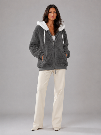 Felpa Donna Oversize in Pile Sherpa con Zip