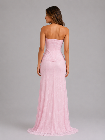 Abito Lungo Donna in Pizzo Corsetto con Spacco