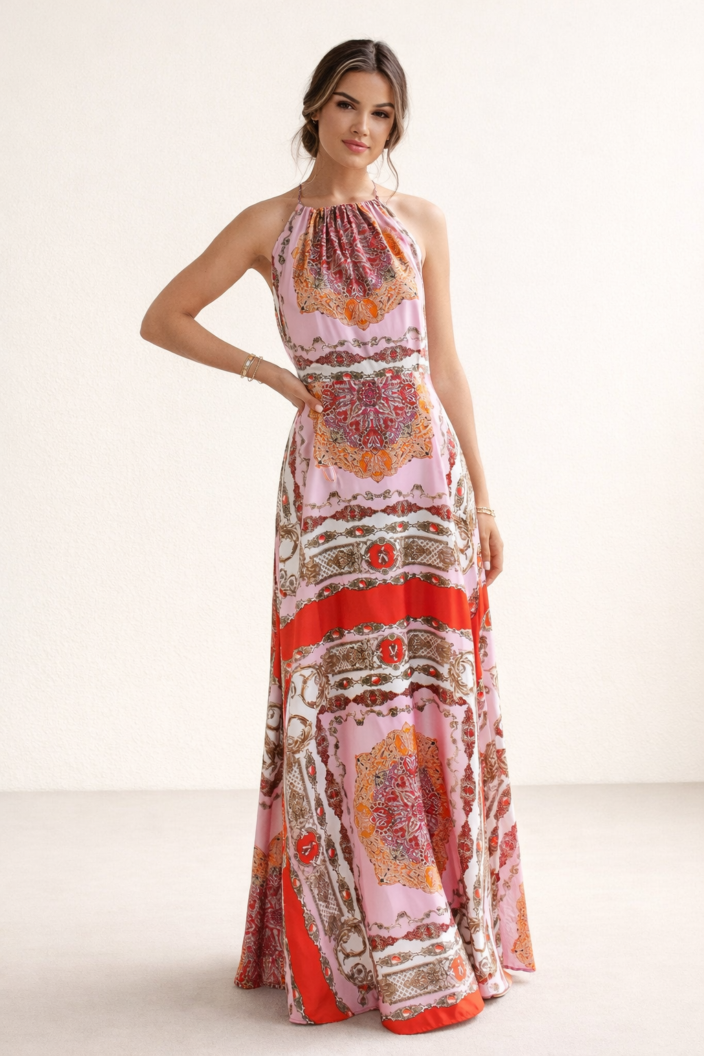 Abito Lungo Donna Boho con Scollo Halter