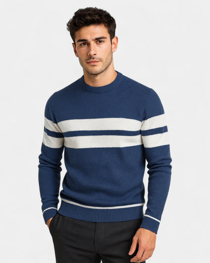Maglione Uomo a Righe Girocollo Misto Viscosa Cotone Leggero