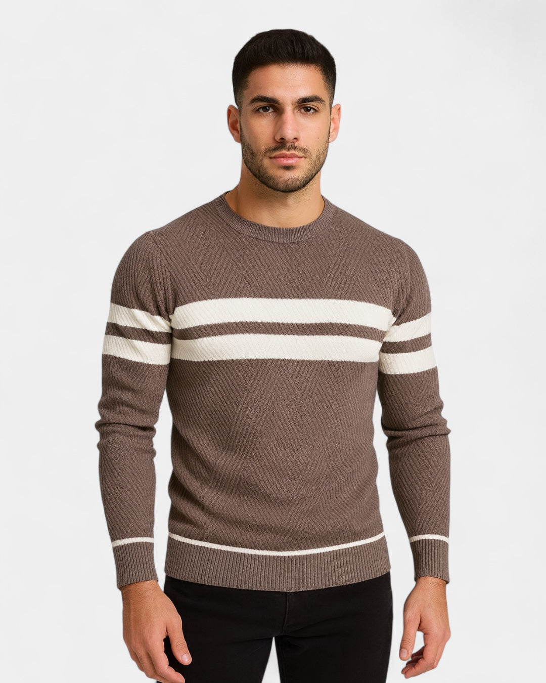 Maglione Uomo a Righe Girocollo Misto Viscosa Cotone Leggero