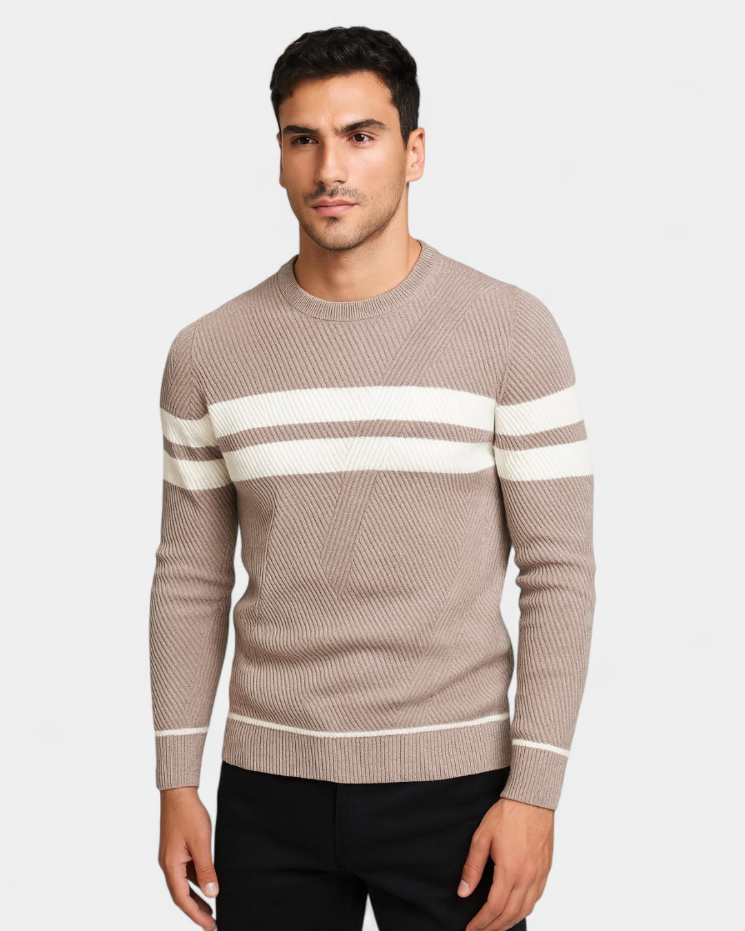 Maglione Uomo a Righe Girocollo Misto Viscosa Cotone Leggero