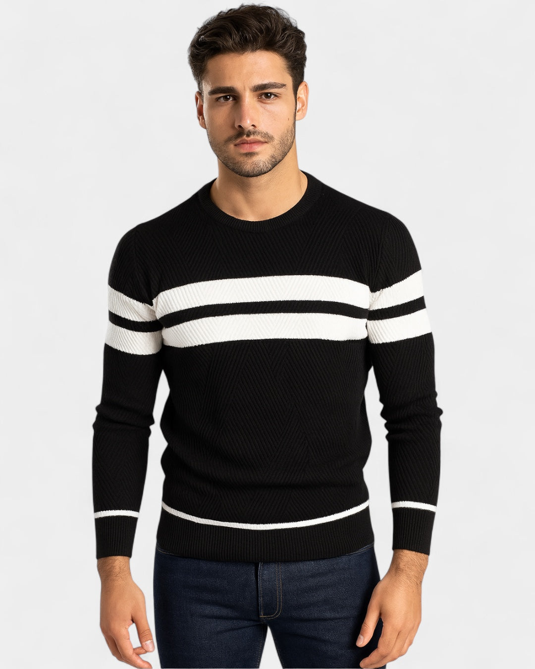 Maglione Uomo a Righe Girocollo Misto Viscosa Cotone Leggero