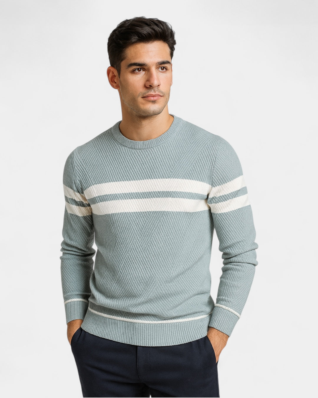 Maglione Uomo a Righe Girocollo Misto Viscosa Cotone Leggero