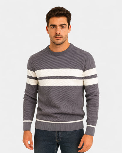 Maglione Uomo a Righe Girocollo Misto Viscosa Cotone Leggero