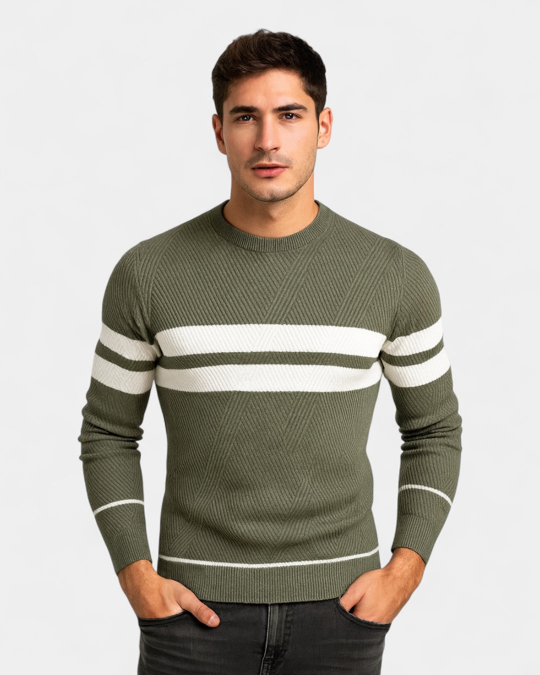 Maglione Uomo a Righe Girocollo Misto Viscosa Cotone Leggero