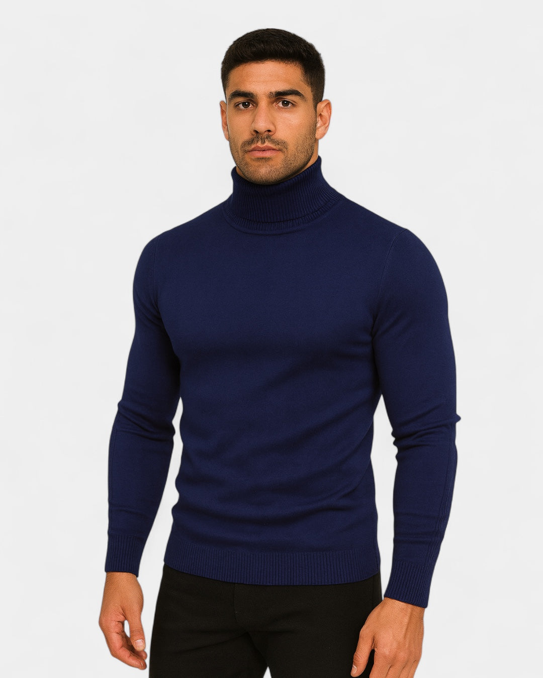 Maglione Dolcevita Uomo a Costine Slim Collo Alto Caldo