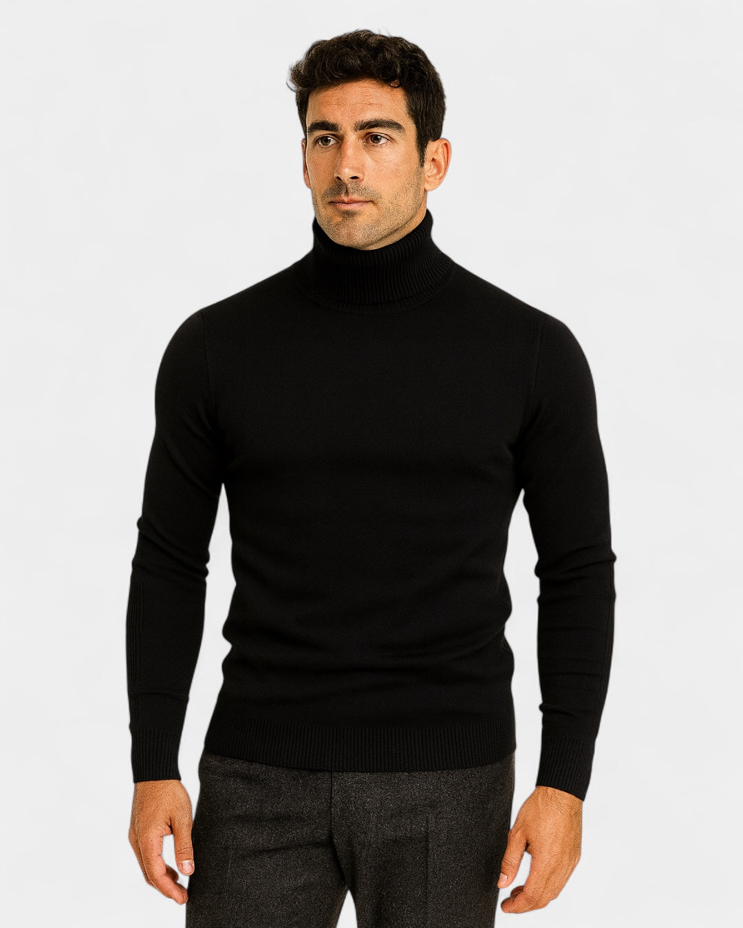 Maglione Dolcevita Uomo a Costine Slim Collo Alto Caldo