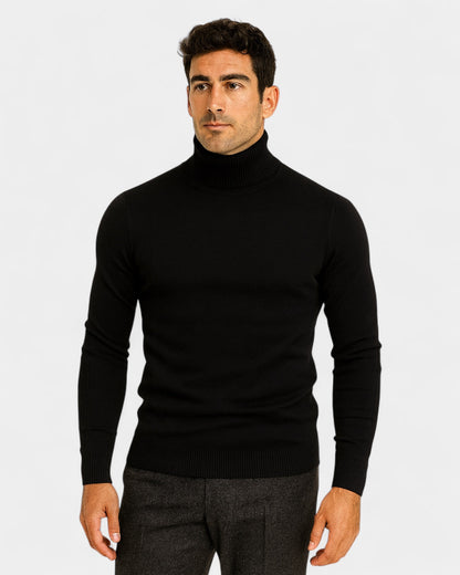 Maglione Dolcevita Uomo a Costine Slim Collo Alto Caldo