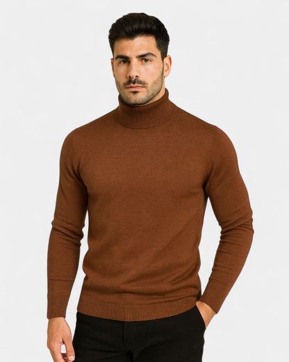 Maglione Dolcevita Uomo a Costine Slim Collo Alto Caldo