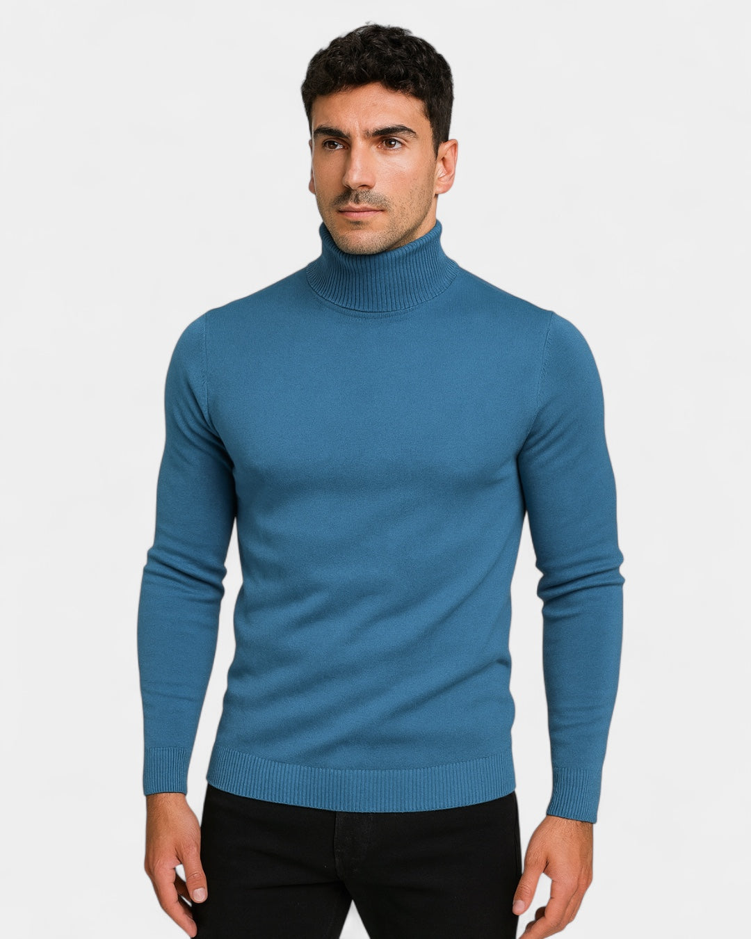 Maglione Dolcevita Uomo a Costine Slim Collo Alto Caldo