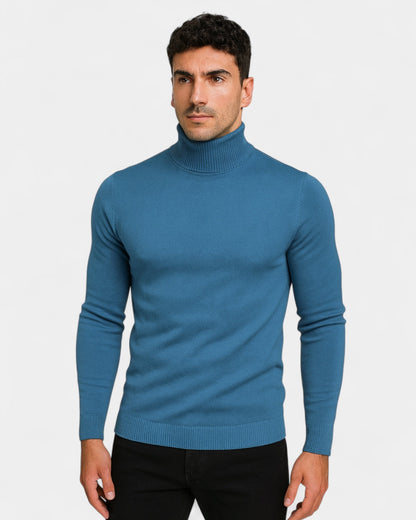 Maglione Dolcevita Uomo a Costine Slim Collo Alto Caldo