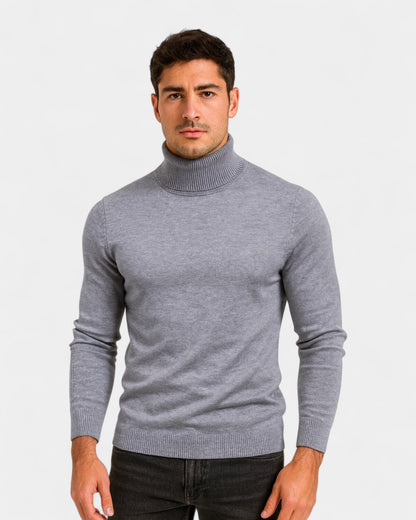 Maglione Dolcevita Uomo a Costine Slim Collo Alto Caldo