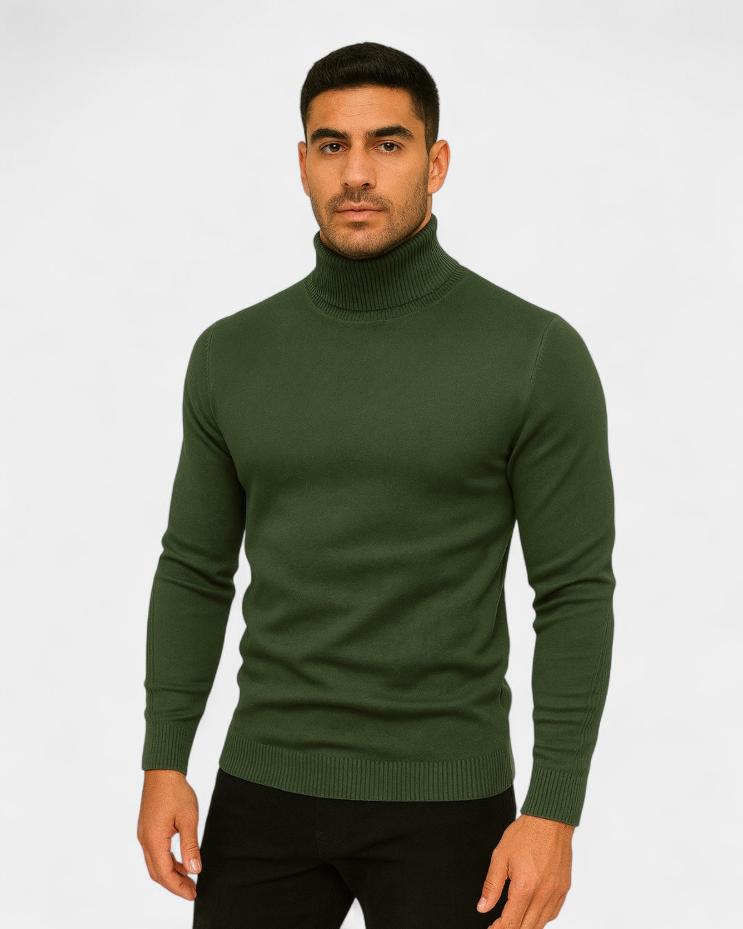 Maglione Dolcevita Uomo a Costine Slim Collo Alto Caldo