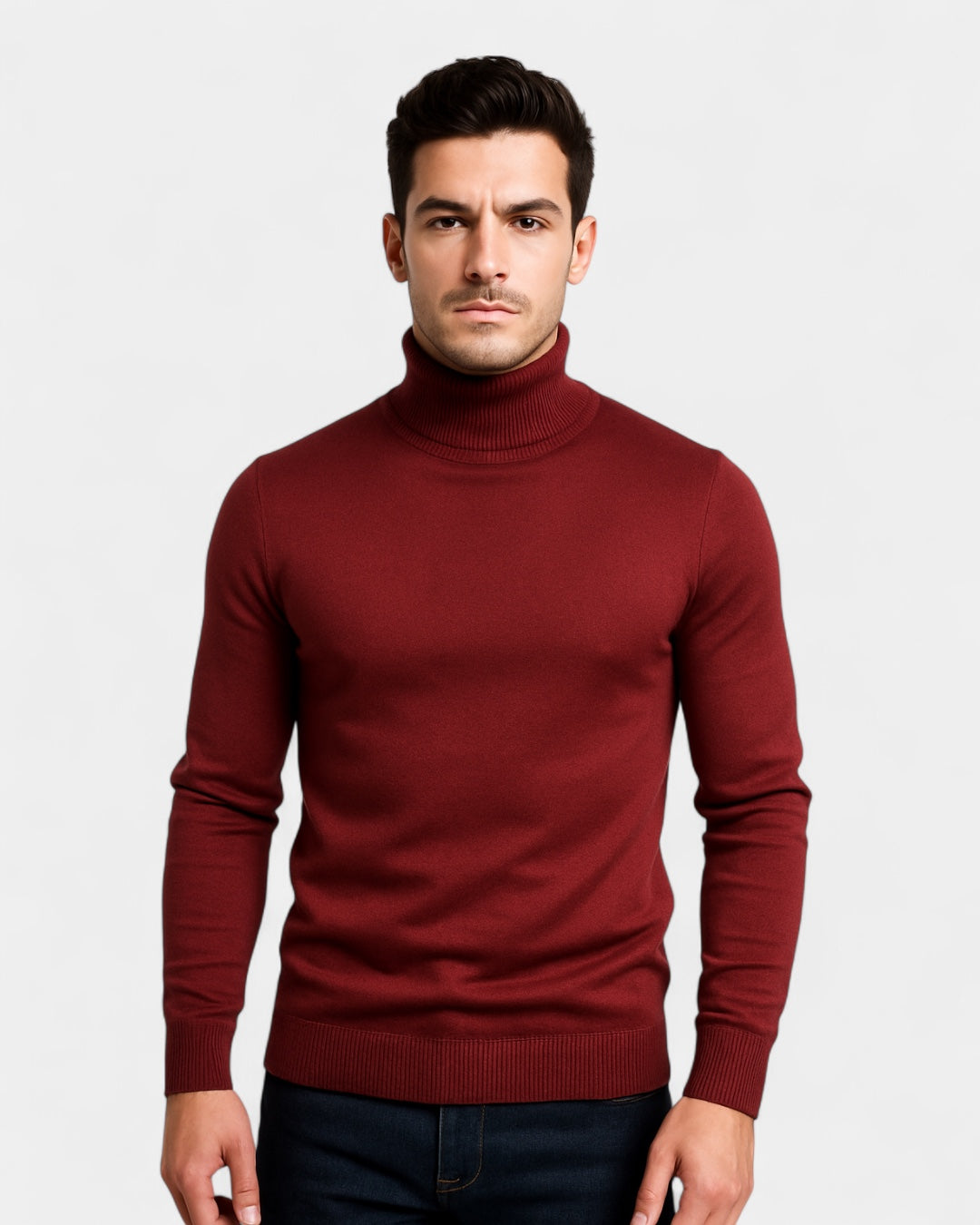 Maglione Dolcevita Uomo a Costine Slim Collo Alto Caldo
