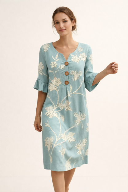 Abito Midi Donna Floreale con Bottoni
