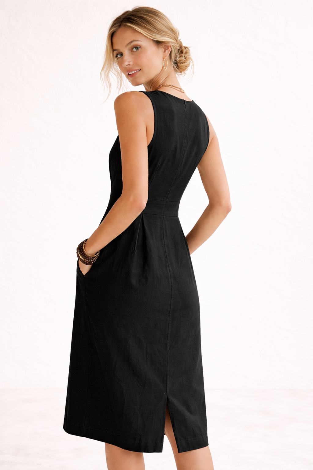 Abito Midi Donna Wrap con Bottoni