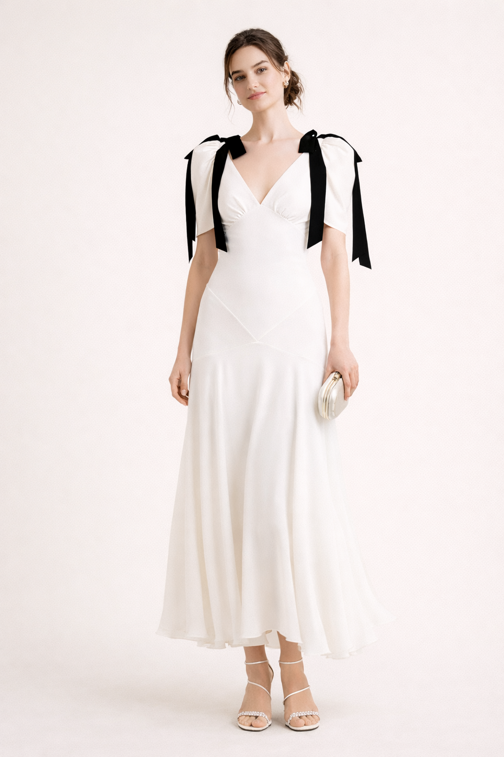 Abito Midi Donna con Scollo a V e Lacci
