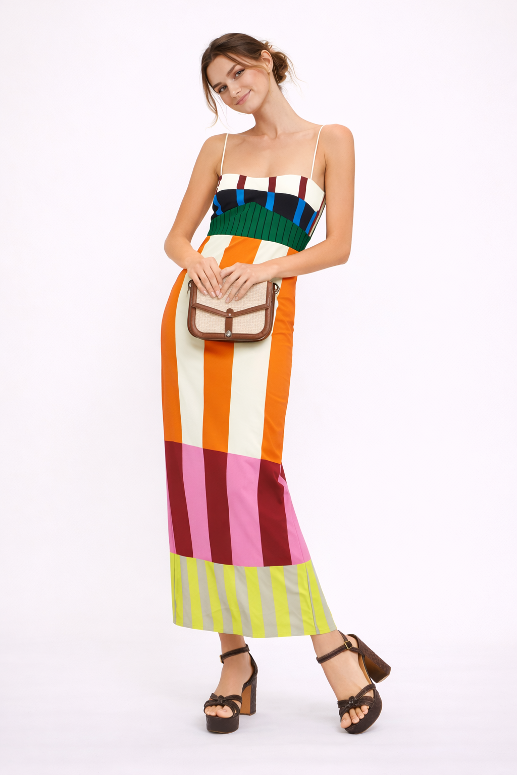 Abito Lungo Donna Multicolor con Bretelle Regolabili
