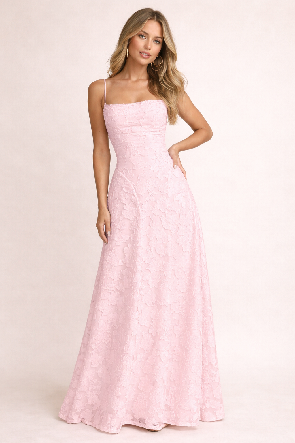Abito Lungo Donna con Texture Floreale