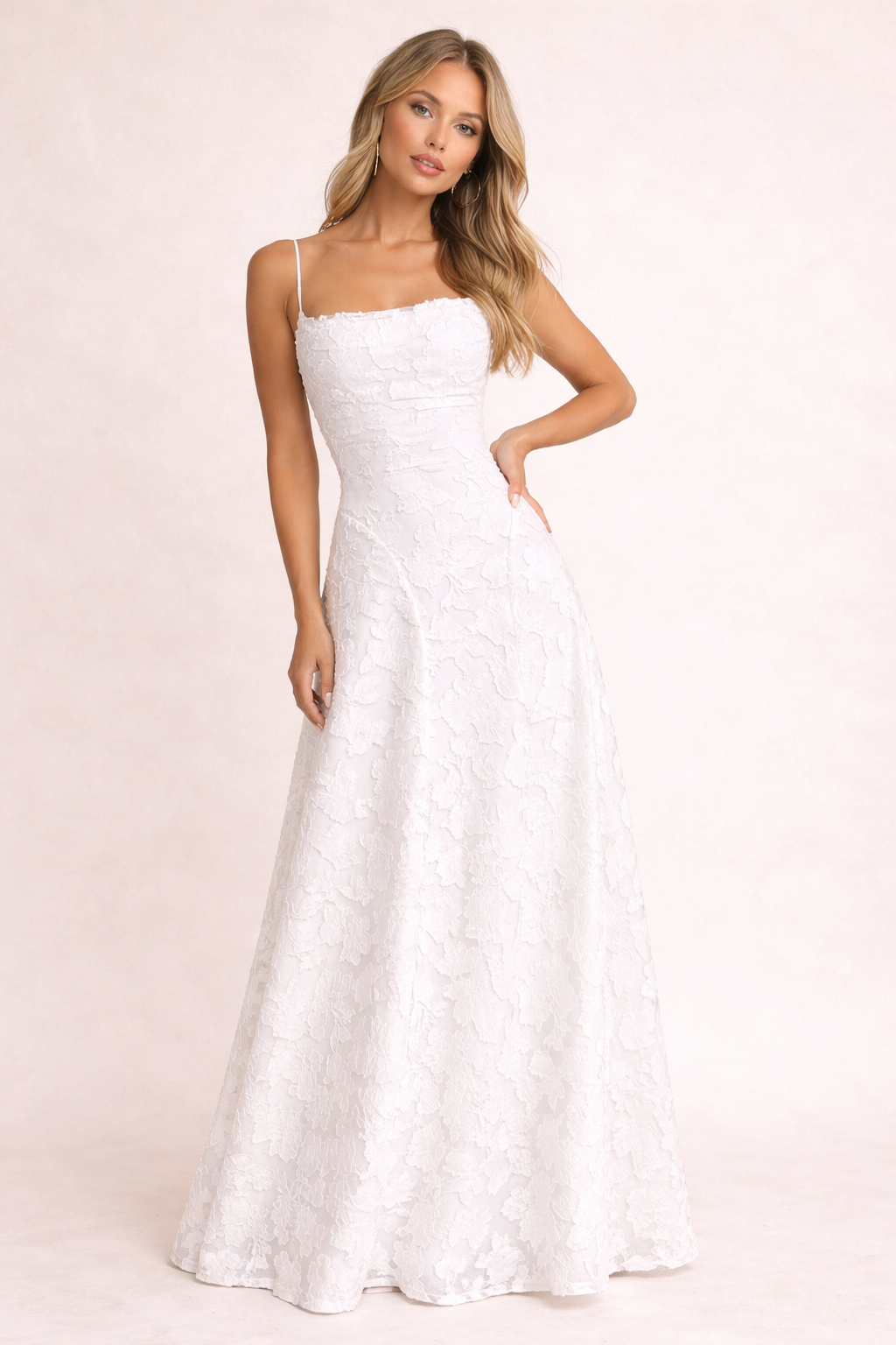 Abito Lungo Donna con Texture Floreale