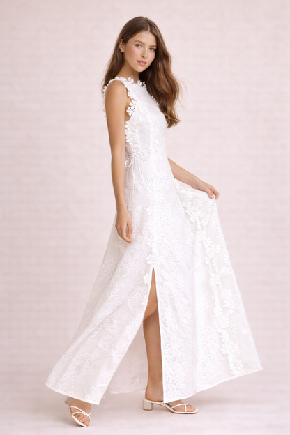 Abito Lungo Donna Texture Floreale con Lacci