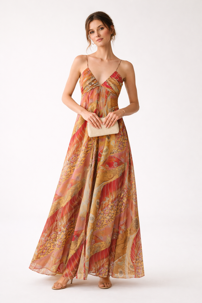 Abito Lungo Donna Slip Dress con Scollo a V