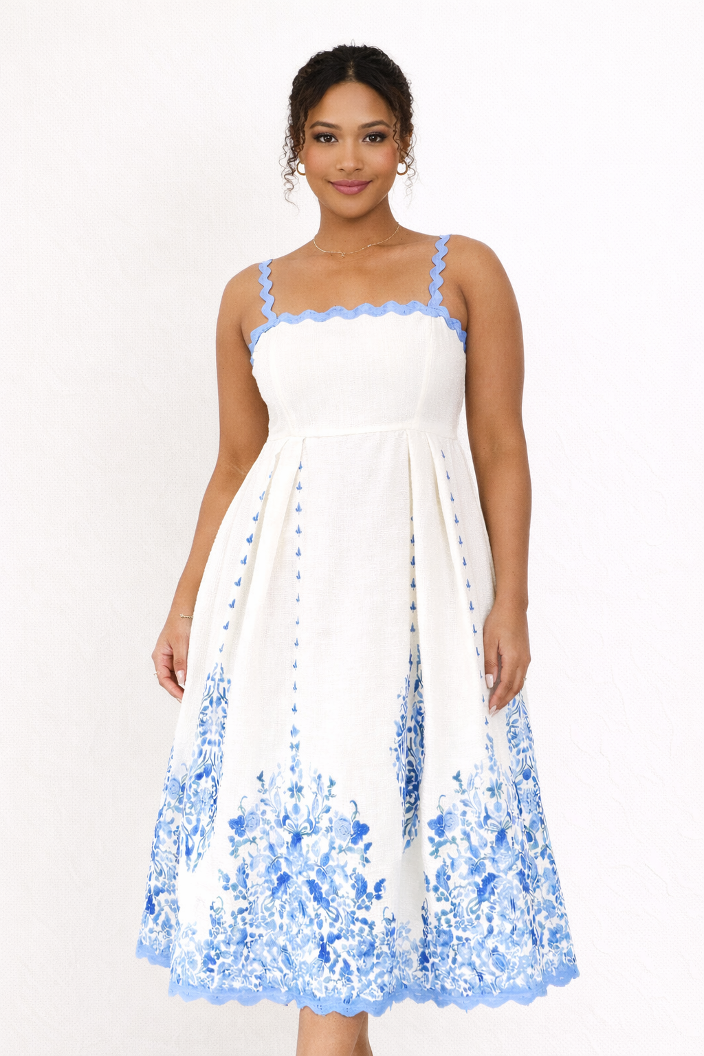 Abito Midi Donna Stampato con Bretelle Sottili
