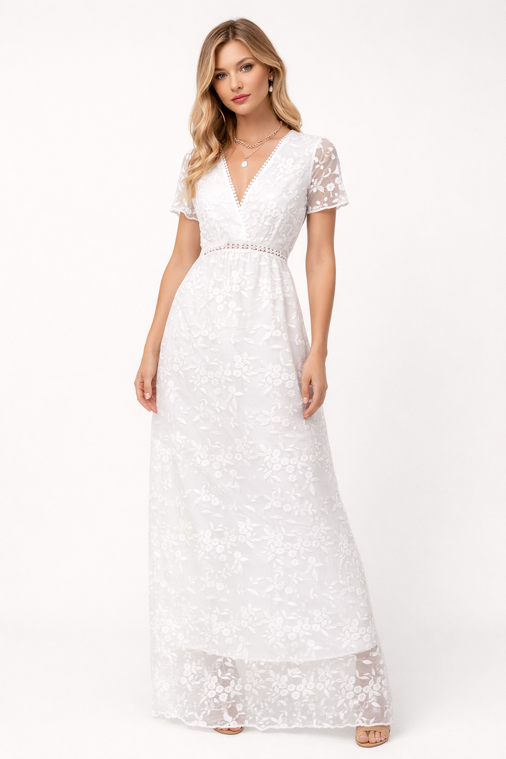 Abito Lungo Donna in Pizzo Floreale