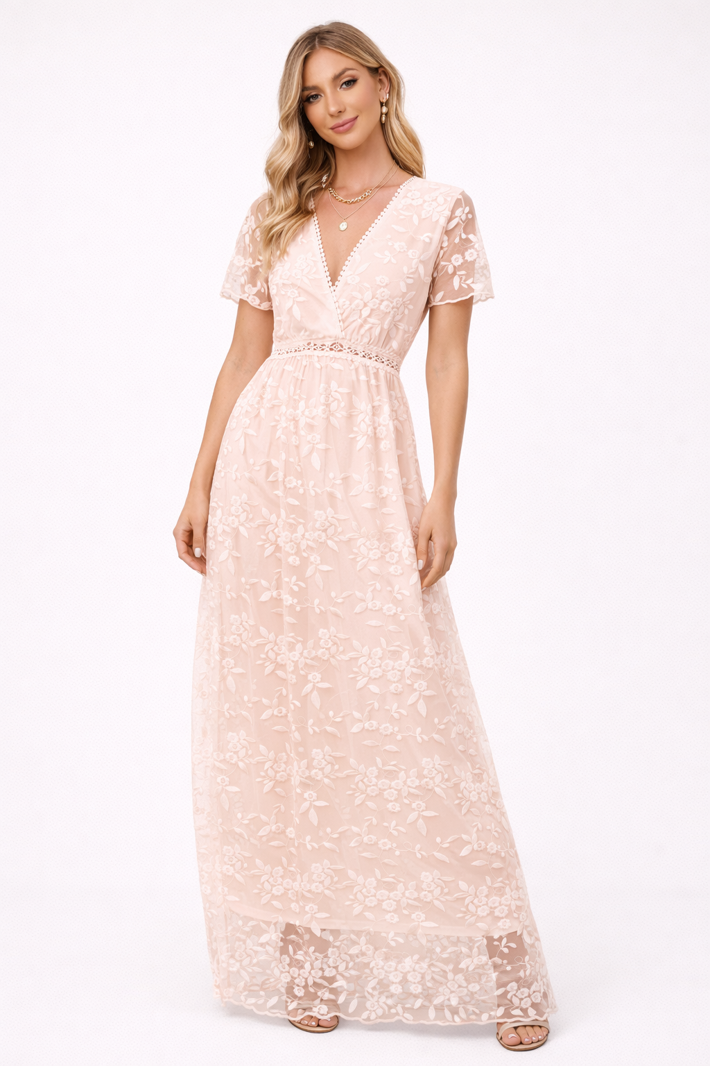 Abito Lungo Donna in Pizzo Floreale