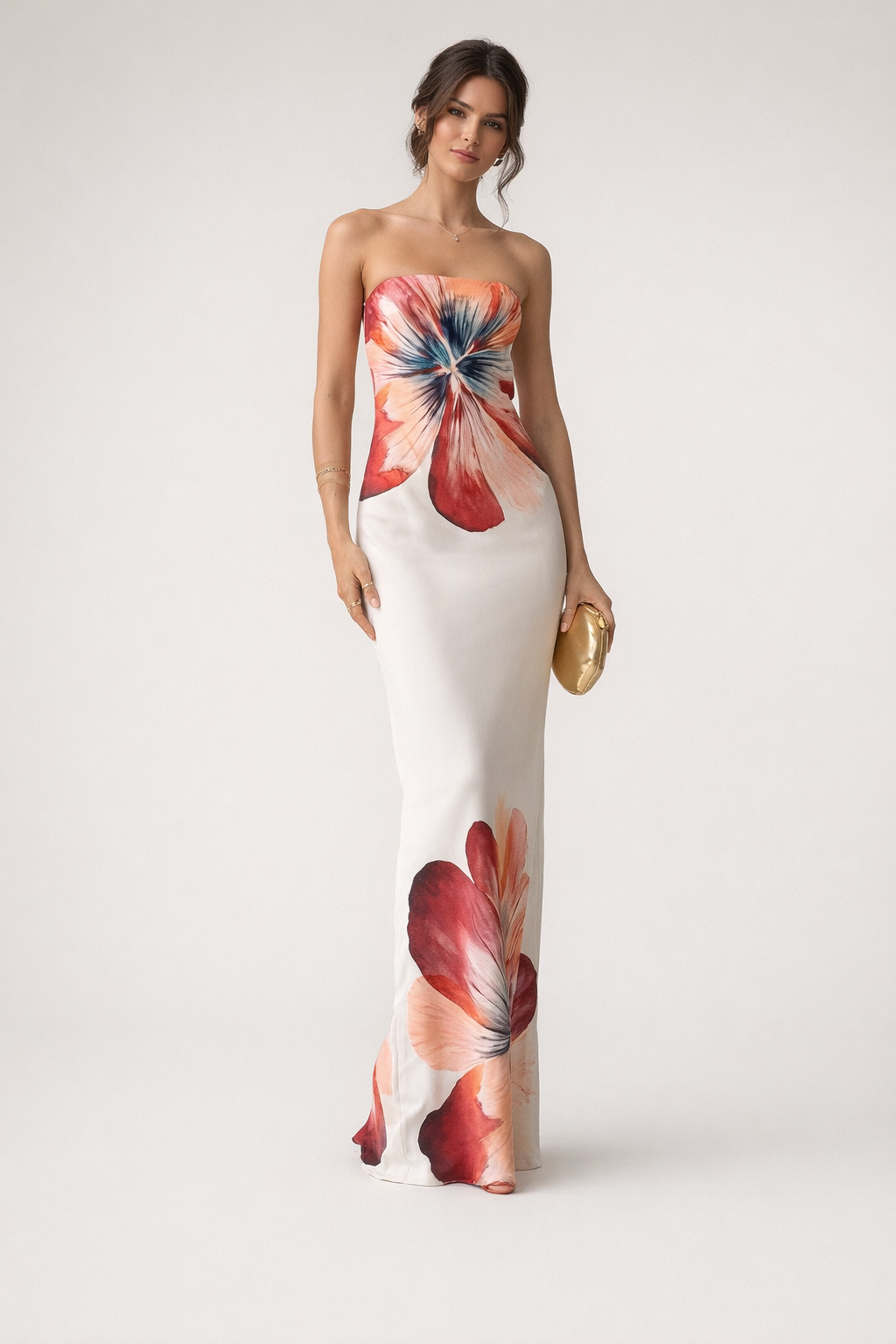 Abito Midi Donna Floreale Senza Spalline