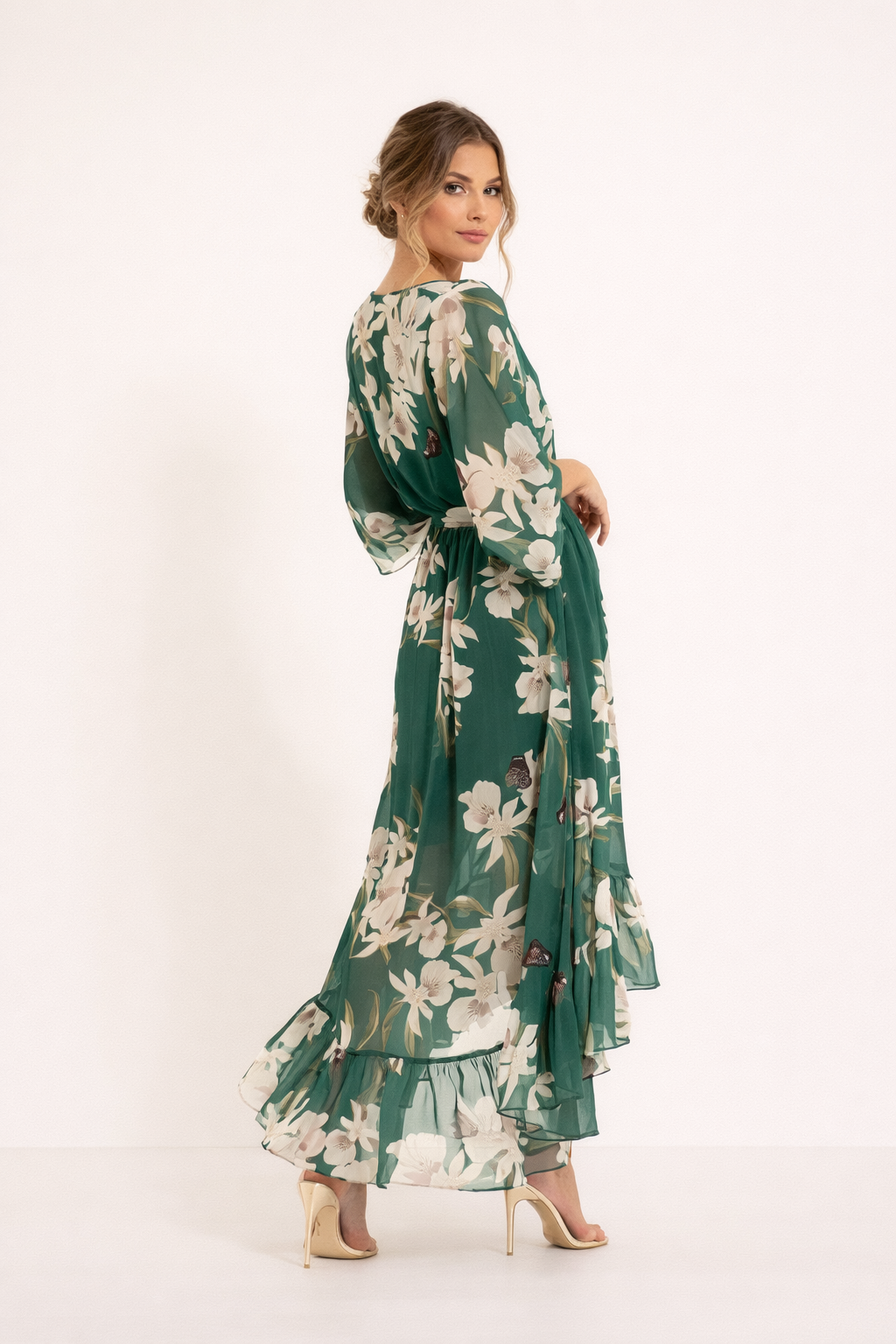 Abito Midi Donna Floreale con Gonna Asimmetrica