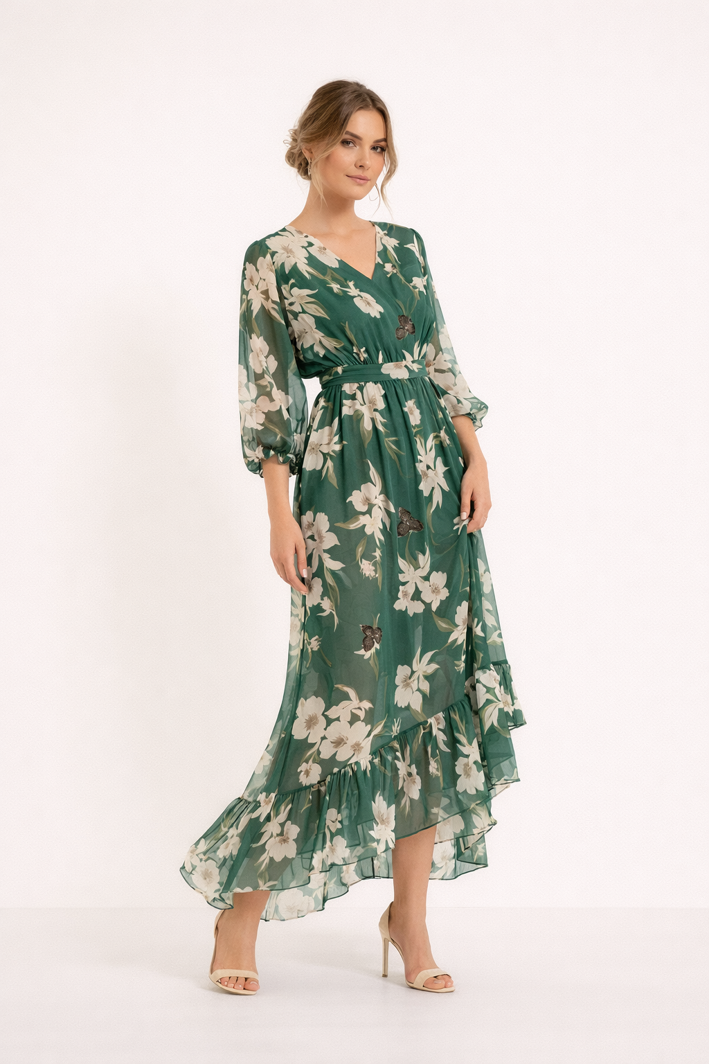 Abito Midi Donna Floreale con Gonna Asimmetrica
