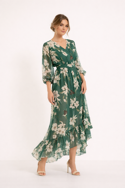 Abito Midi Donna Floreale con Gonna Asimmetrica