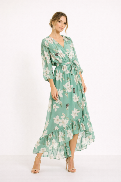 Abito Midi Donna Floreale con Gonna Asimmetrica