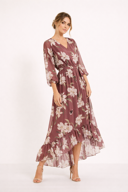 Abito Midi Donna Floreale con Gonna Asimmetrica