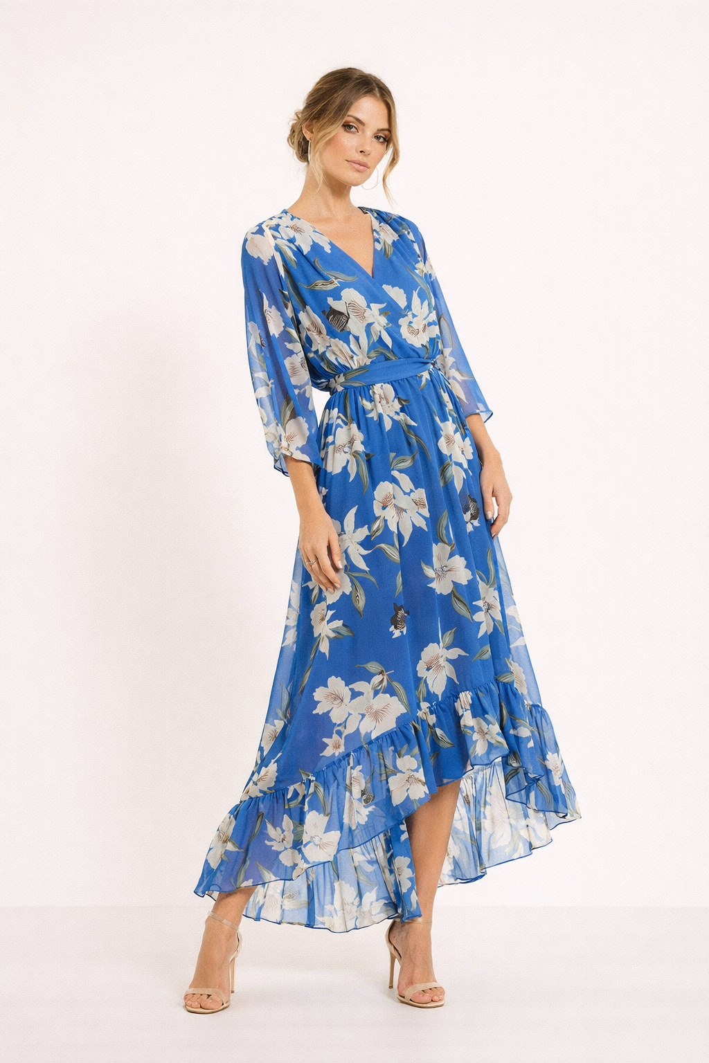 Abito Midi Donna Floreale con Gonna Asimmetrica