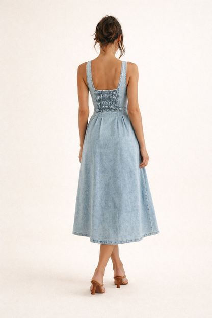 Abito Midi Donna in Denim con Cintura