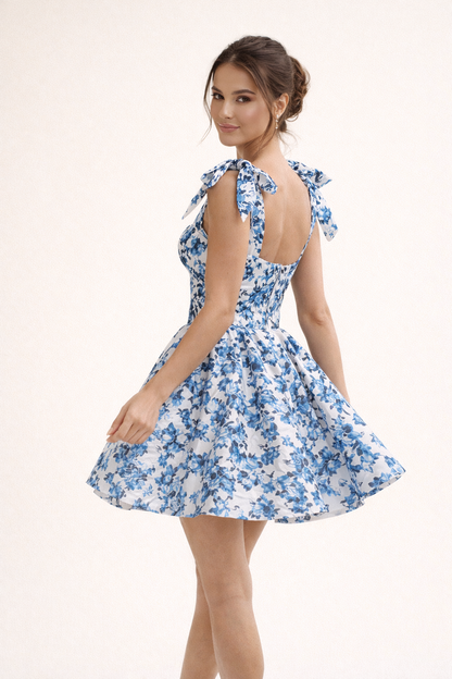 Abito Donna Floreale con Spalline a Fiocco