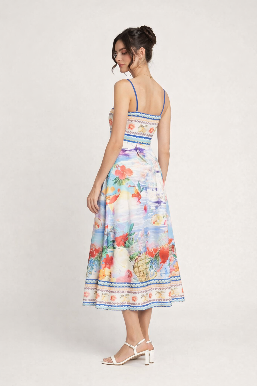 Abito Midi Donna Floreale con Scollo Rettilineo