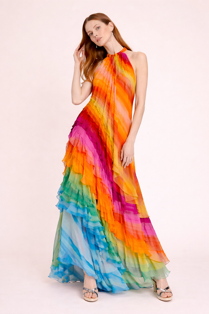 Abito Lungo Donna Multicolor Halter