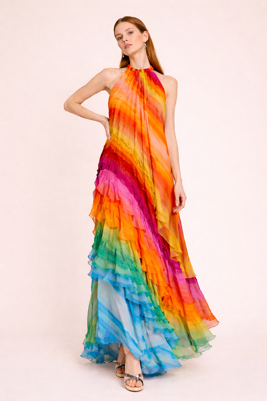 Abito Lungo Donna Multicolor Halter